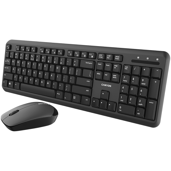 CANYON SET-W20, Wireless combo set,Wireless keyboard with Silent switches,105 keys,AD layout,optical 3D Wireless mice 100DPI, bl