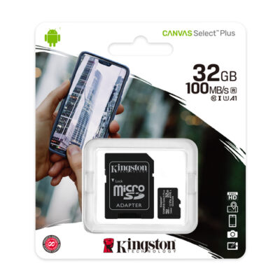 Kingston microSD 32GB Class 10Canvas Select PlusSD adapter;100MBs Read,Class 10 UHS-I