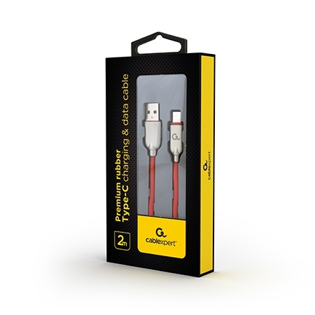 USB 2.0 kabl Premium rubber Type-C USB charging and data cable, 2 m, black, GEMBIRD CC-USB2R-AMCM-2M