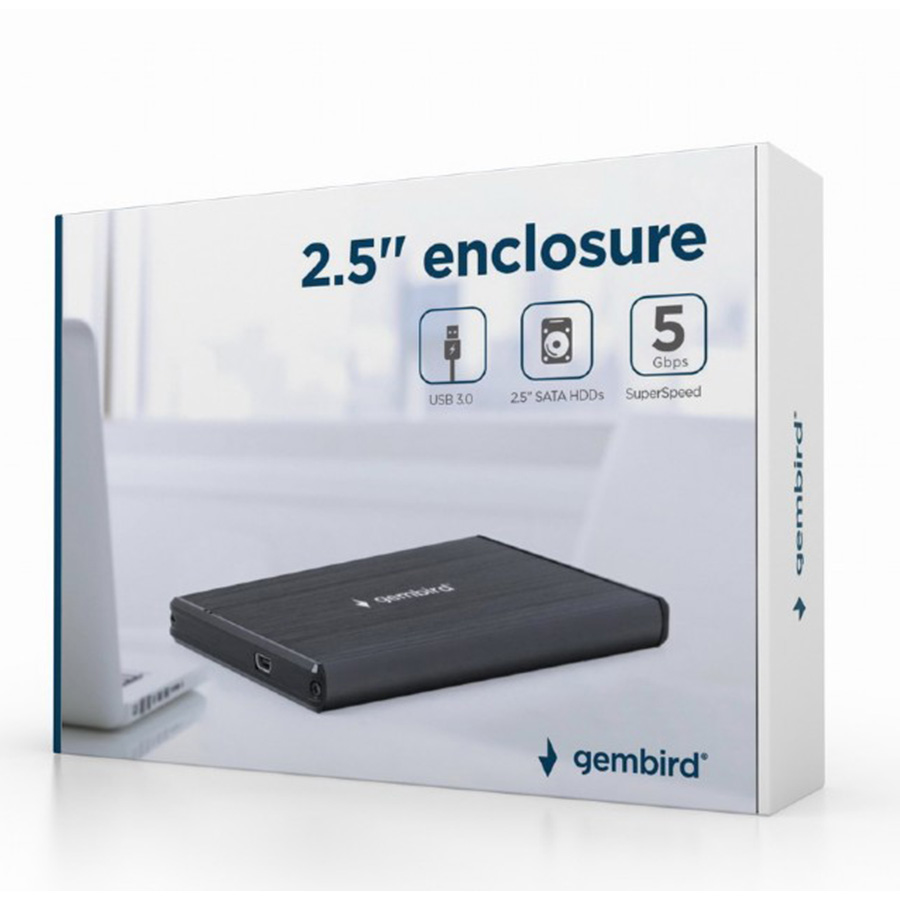 Kućište za externi 2,5″ USB 3.0 HDD GEMBIRD brushed aluminum, black, EE2-U3S-3