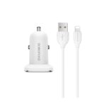 AUTO PUNJAČ BOROFONE BZ12 TRAJNO NAPAJANJE - 2XUSB - 2,4A SA USB NA LIGHTNING KABLOM BIJELI