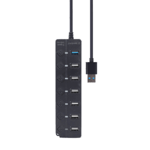 USB HUB 7-portni (1 x USB 3.1 + 6 x USB 2.0) sa prekidačima, crni UHB-U3P1U2P6P-01