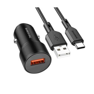 Auto Punjač sa kablom 1m USB to Type-C BOROFONE BZ19A Wisdom single port QC3.0 USB car set black
