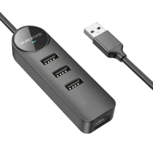 USB HUB + GLAN Ethernet Adapter BOROFONE DH6 Erudite 4-in-1, USB3.0x3 +RJ45 black