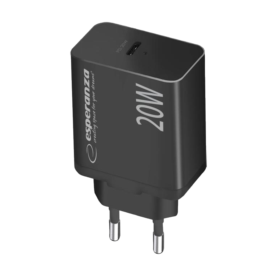 USB punjač Type-C fast charger, ESPERANZA QUICK POWER CHARGER 20W USB-C PD, BLACK, EZC104K