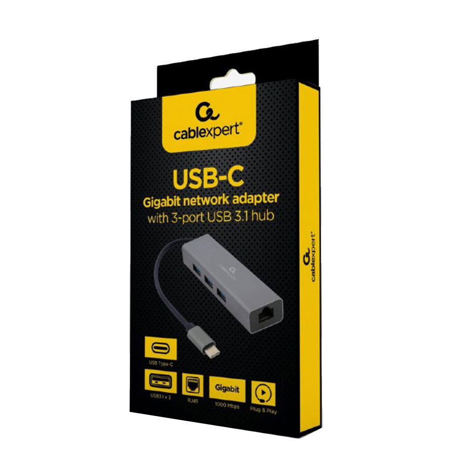 Docking station GEMBIRD USB adapter Type-C Gigabit ethernet 3-port + USB hub 3.1 A-CMU3-LAN-01