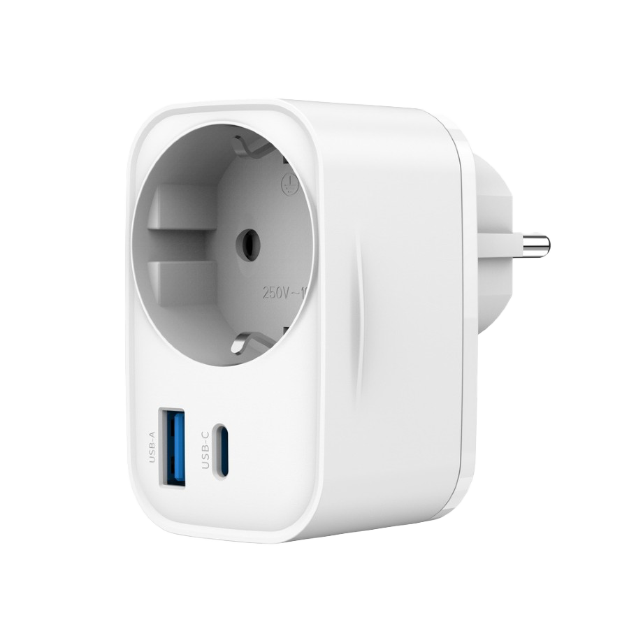 USB punjač Type-C + USB-A + shuko, 3A, white GEMBIRD, TA-ACPDQC20-01-W