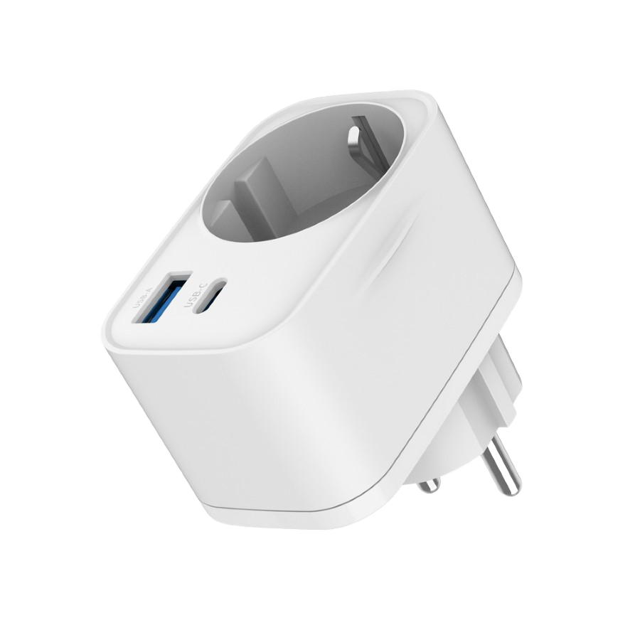 USB punjač Type-C + USB-A + shuko, 3A, white GEMBIRD, TA-ACPDQC20-01-W