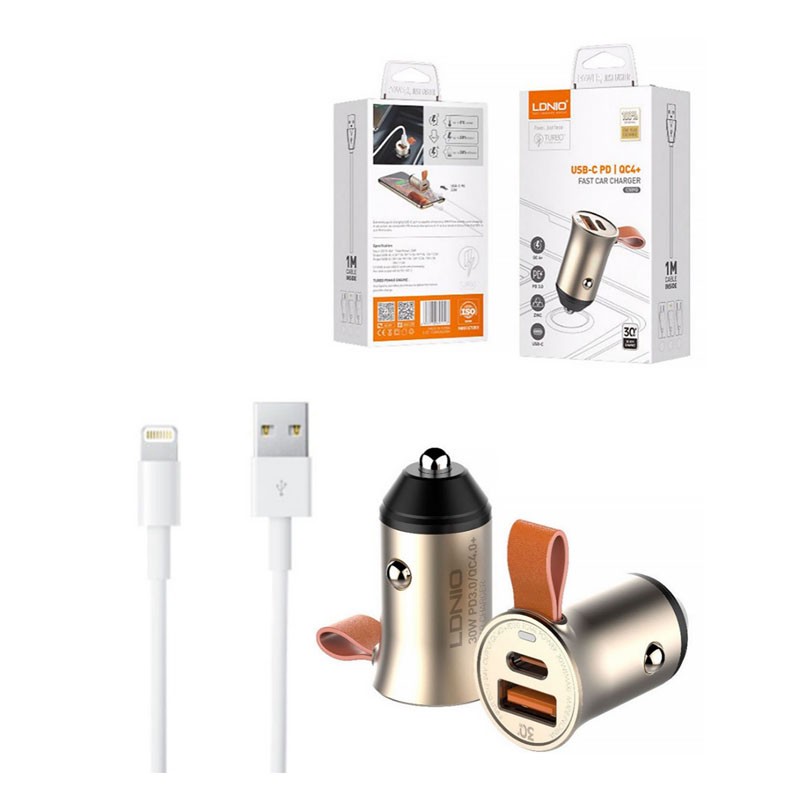 Auto punjac LDNIO C509Q 30W PD QC4+ USB + Type C kabal