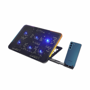 Postolje za notebook gaming Rampage SIXPOWER R9 6 Fan RGB Lighted Notebook Cooler with Phone Holder, 39394