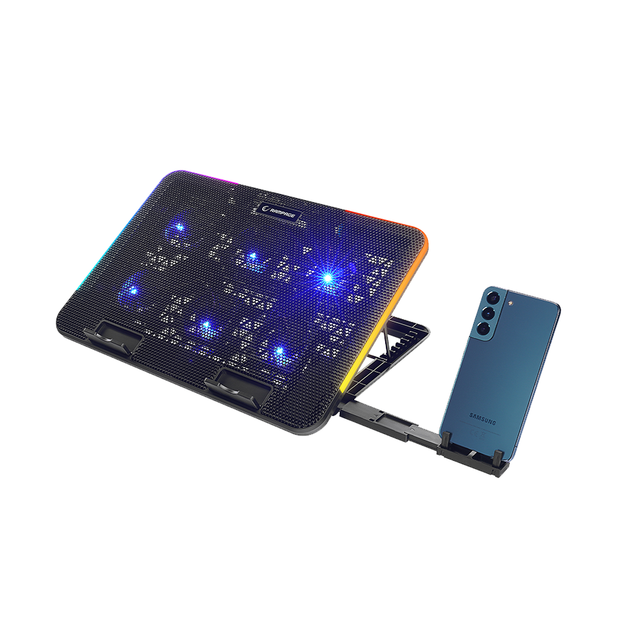 Postolje za notebook gaming Rampage SIXPOWER R9 6 Fan RGB Lighted Notebook Cooler with Phone Holder, 39394
