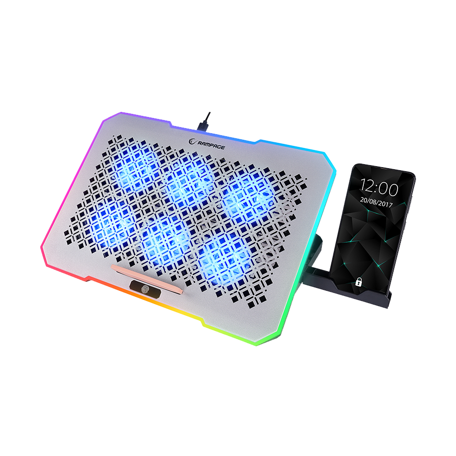 Postolje za notebook gaming Rampage S48 FREEZ Silver 10 Mode RGB 70*70*10MM*6 Fan 9"-17" Notebook Cooler Stand, 40724