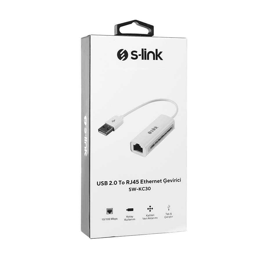 USB to LAN Ethernet adapter converter USB A plug/RJ45, S-Link SW-KC30, 40460