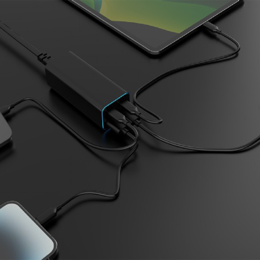 USB punjač 2xType-C + 2xUSB-A 4-port 100 W GaN USB PowerDelivery fast charger, black, GEMBIRD, TA-UC-2A2C-PD100-01-BK