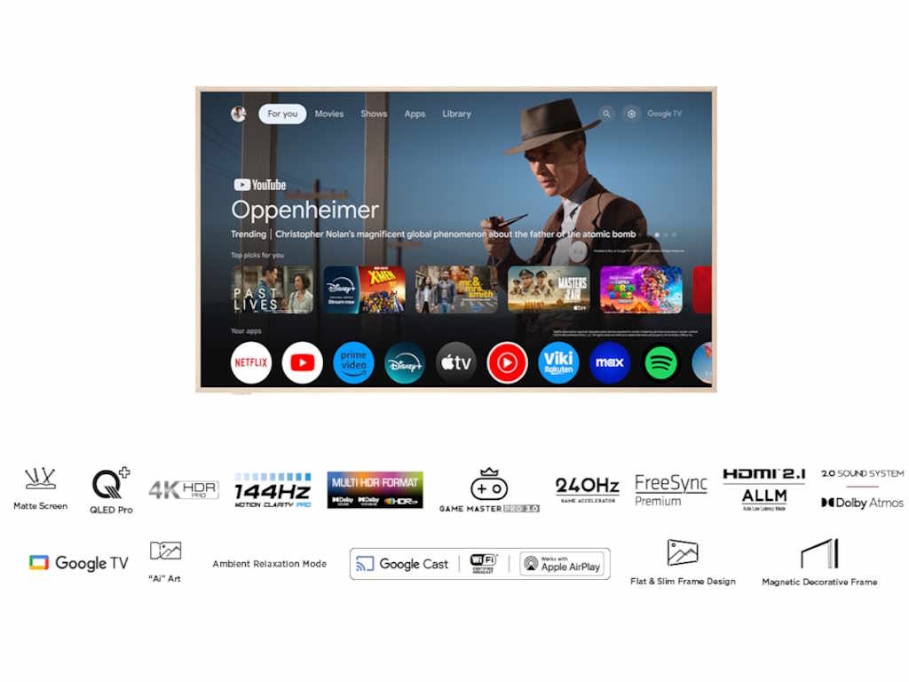 TCL 55″A300W NXTVISION 4K QLEDGoogle OS; 144Hz ART TV;Dolby Atmos; Ambient mode; HDMI 2.1