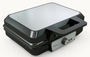 TESLA Waffle Toster WM200BX; Snaga 1000 W; Hladna ručka na dodir; Ploče s neljepljivim premazom za jednostavno čišćenje; Podesivi gumb za kontrolu temp.; Odlaganje: Omotajte kabel i stavite ga uspravno; Svjetlosni indikator spremnosti i napajanja