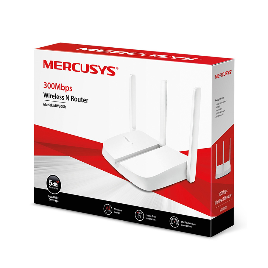 ROUTER Mercusys MW305R 300Mbps, 3x5dBi fixed omni directional antennas, 4×10/100Mbps LAN ports, IEEE 802.11n, IEEE 802.11g, IEEE 802.11b, 2.4GHz, CE,