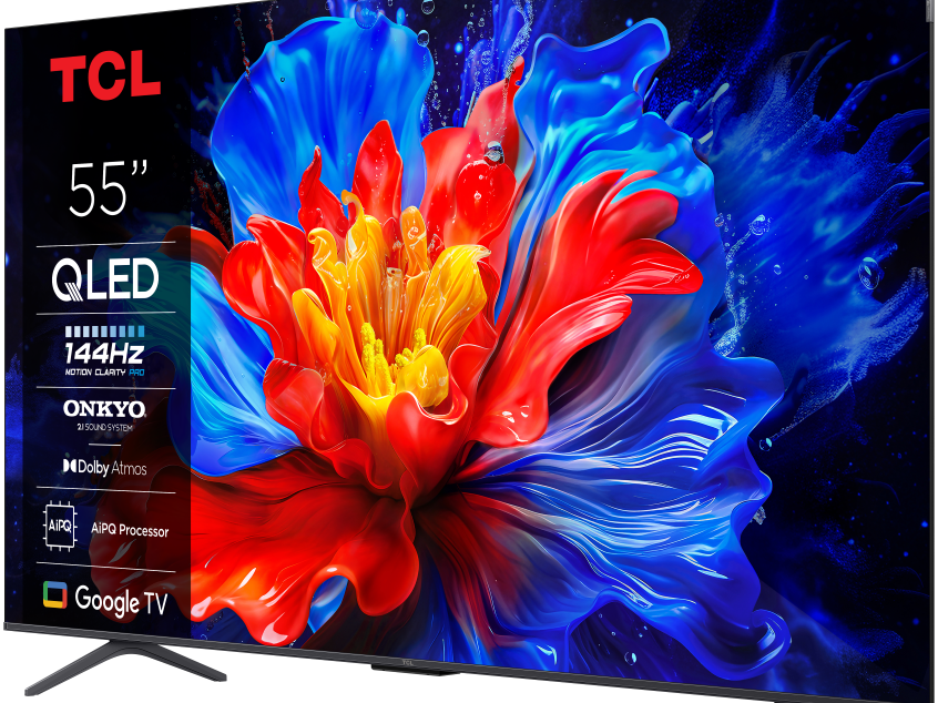 TCL 55″P8K 4K QLED TV 144HzGoogle TV; Motion Clarity Pro;Game Master; Onkyo 2.1;
