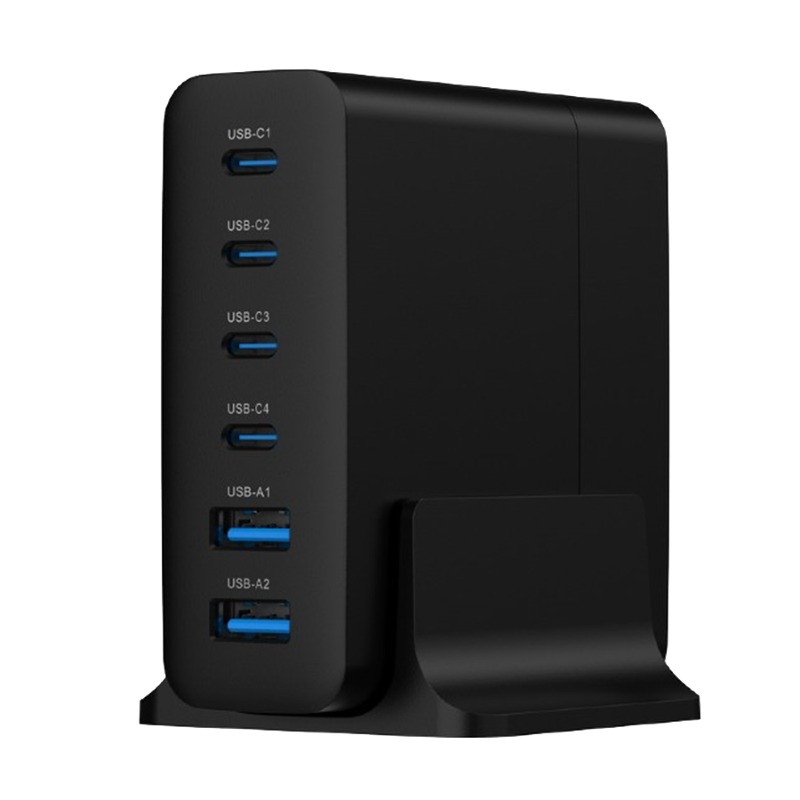 Power station USB brzi/quick punjač GEMBIRD, 6-port 75W GaN USB fast charger, black, Type-C, USB, TA-UC-2A4C-PD75-01-BK