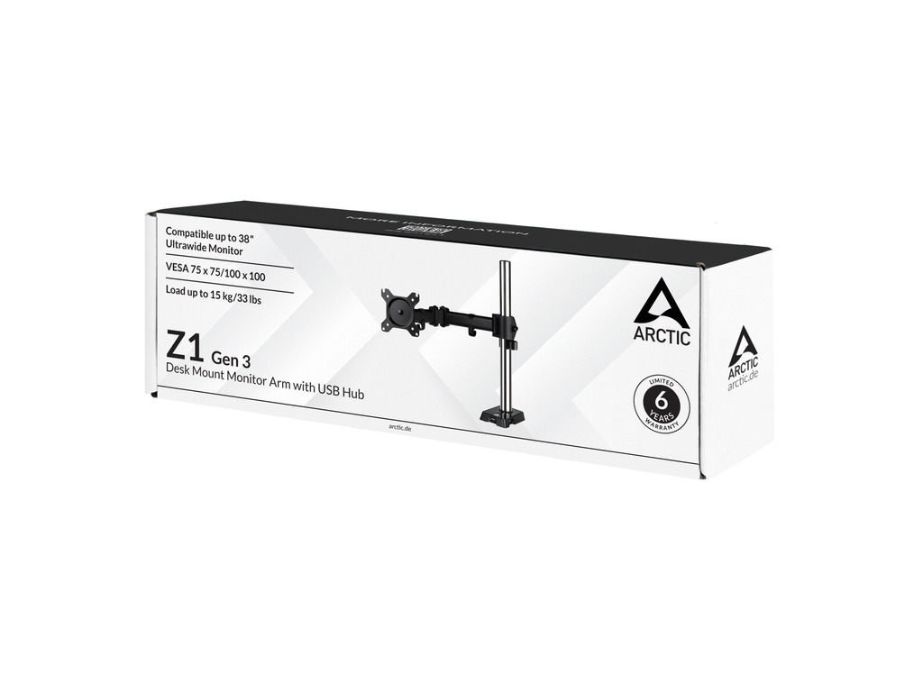 Arctic Z1 Gen 3 (Matt Black)desk monitor arm with USB Hub
