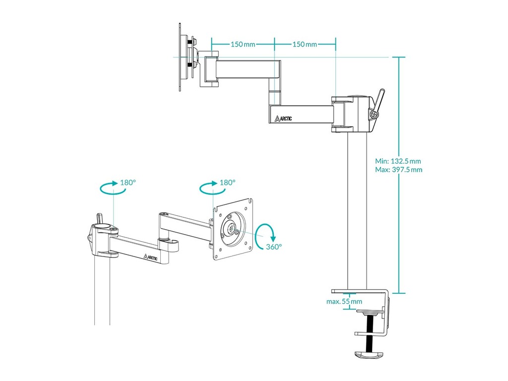 Arctic X1 nosač za monitoredesk mount monitor armhorizontalno podešavanje