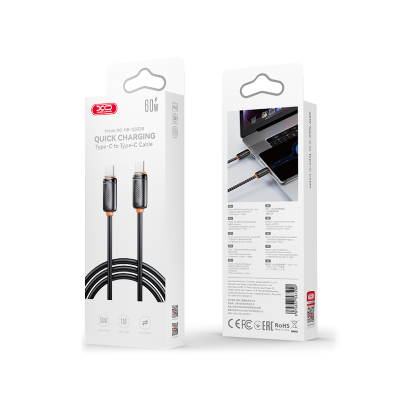 USB kabal XO NBQ302AB Type C – Type C 60W 1m Black