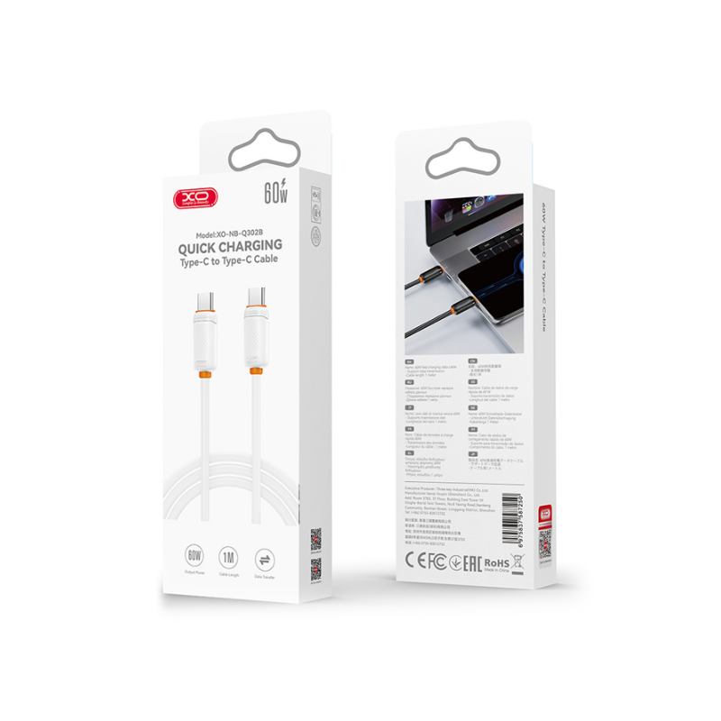 USB kabal XO NBQ302AB Type C – Type C 60W 1m White