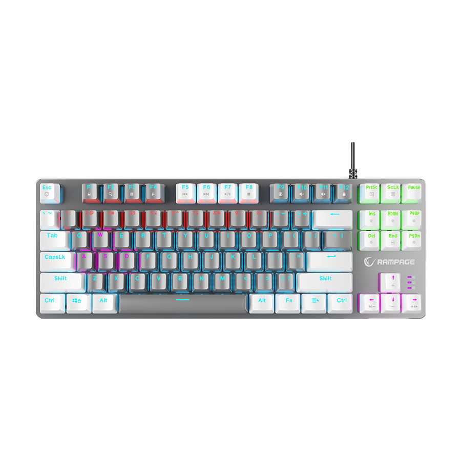Tastatura gaming RAMPAGE Snug K14 Gray/White Blue Switch Mechanical Gaming Keyboard ENGLISH Layout English Rainbow TKL, 41853