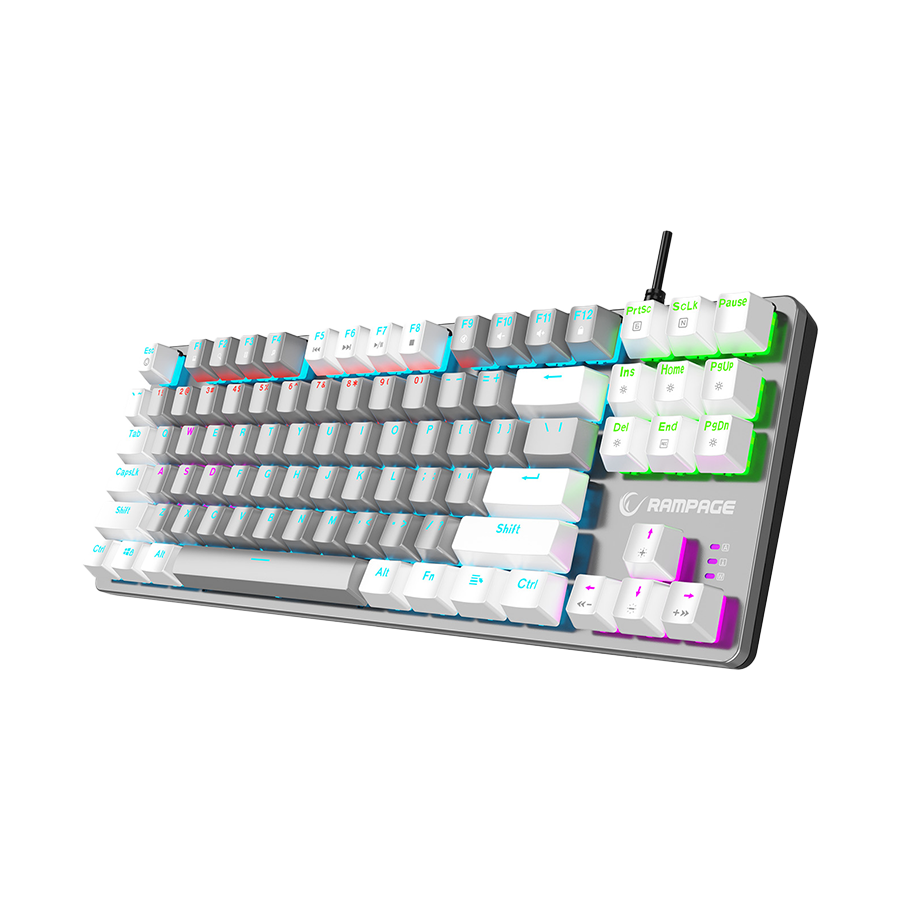 Tastatura gaming RAMPAGE Snug K14 Gray/White Blue Switch Mechanical Gaming Keyboard ENGLISH Layout English Rainbow TKL, 41853