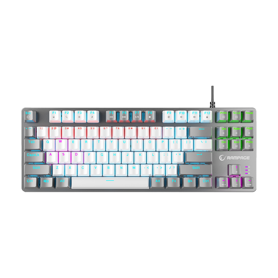 Tastatura gaming RAMPAGE SNUG K14 White/Gray Blue Switch Mechanical Gaming Keyboard ENGLISH Layout English Rainbow TKL, 41851