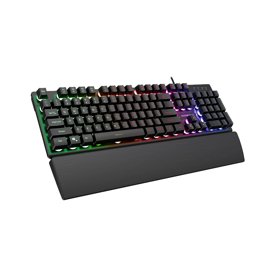 Tastatura + miš gaming RAMPAGE KM-RX7 FORTUNA V2 Rainbow Backlit USB Black Gaming Combo US Layout English Gaming Keyboard 12800 dpi Mouse, 42577