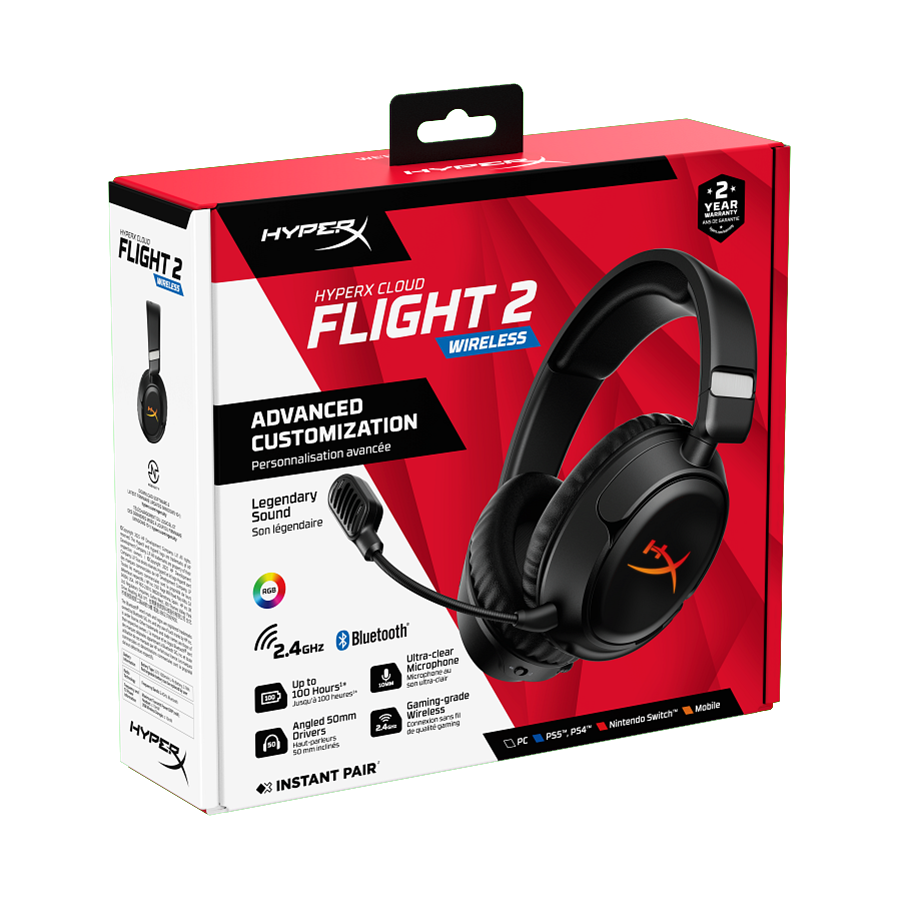 Slušalice sa mikrofonom HyperX Cloud Flight 2 RGB Wireless Gaming Headset Black, B5VC4AA