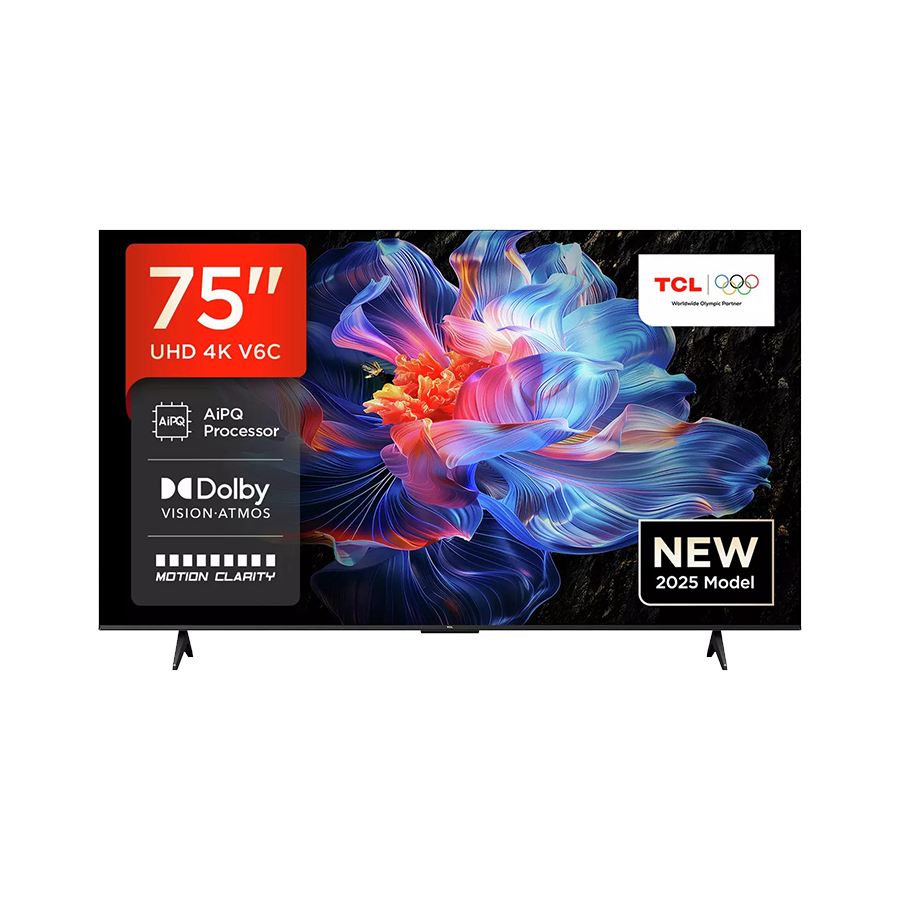 TCL 75″V6C 4K TV Google OS HDR10 HVA Panel Motion Clarity Dolby Audio; AiPQ Processor;