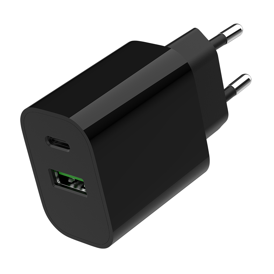 USB punjač 1xType-C + 1xUSB-A fast charger, 20W, black GEMBIRD, TA-UC-PDQC20-01-BK