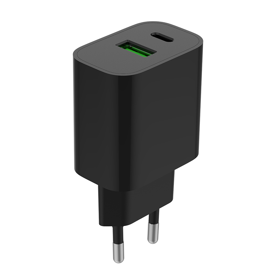 USB punjač 1xType-C + 1xUSB-A fast charger, 20W, black GEMBIRD, TA-UC-PDQC20-01-BK