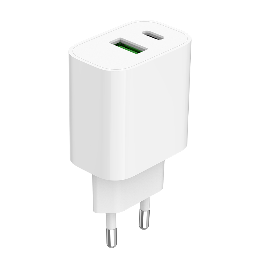 USB punjač 1xType-C + 1xUSB-A fast charger, 20W, white GEMBIRD, TA-UC-PDQC20-01-W