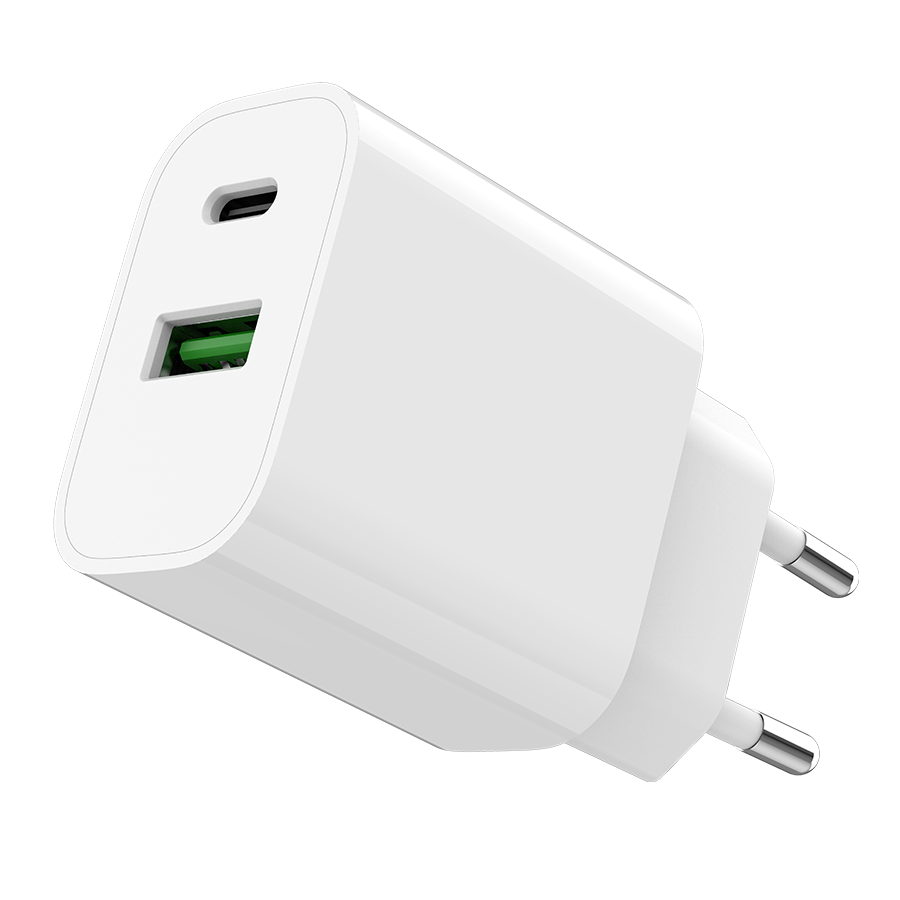 USB punjač 1xType-C + 1xUSB-A fast charger, 20W, white GEMBIRD, TA-UC-PDQC20-01-W