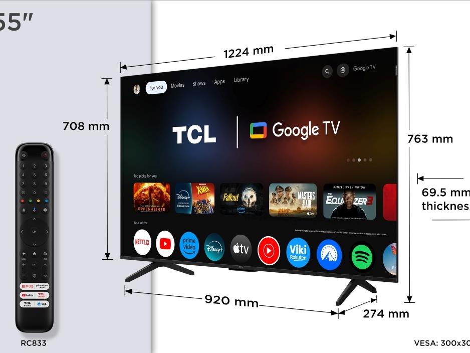 TCL 55″P7K 4K QLED TV 60HzGoogle TV; HDR multi-format;HVA Panel; Game Master; Dolby Atmos;