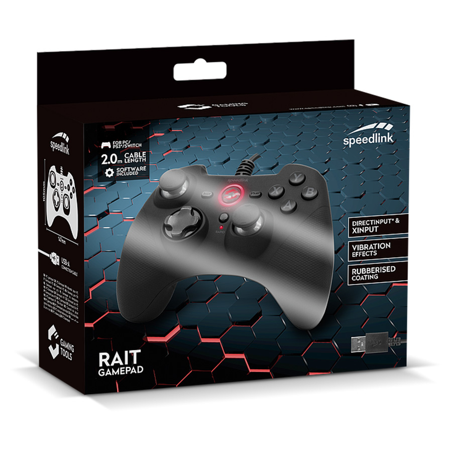 Game Pad SPEEDLINK RAIT Gamepad – for PC/PS3/Switch, rubber-black SL-650010-BK