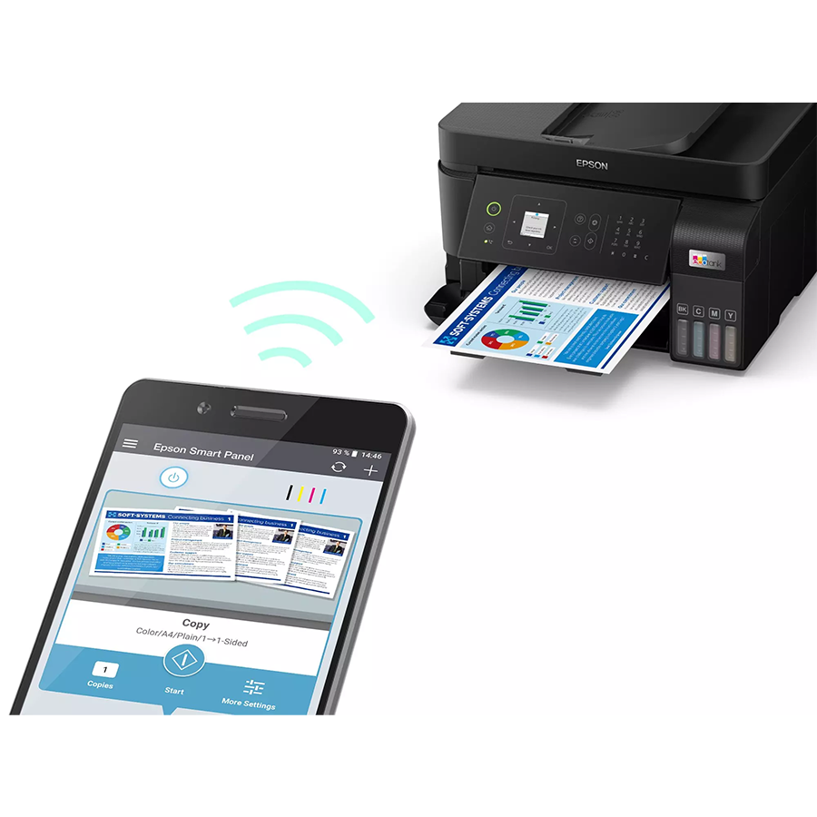 Printer EPSON EcoTank L5590 print/copy/scan/fax.Rezolucija 5760 x1440 dpi. 33str/min Monokrom. 20str/min Colour.USB, WiFi, WiFi Direct.LAN. tinte 103