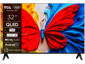 TCL 32"S5K FHD QLED TV;60 Hz HDR 10 Android TV Dolby Digital Plus; HDR 10: Netflix USB 1080p; Android TV (ATV 11.0) Google Play Store; Chromecast & T-cast; HDMI 2x 1.4 USB 1x 2.0; Multiple Viewing Mode; Metallic Bezel-less; Brushed metal front