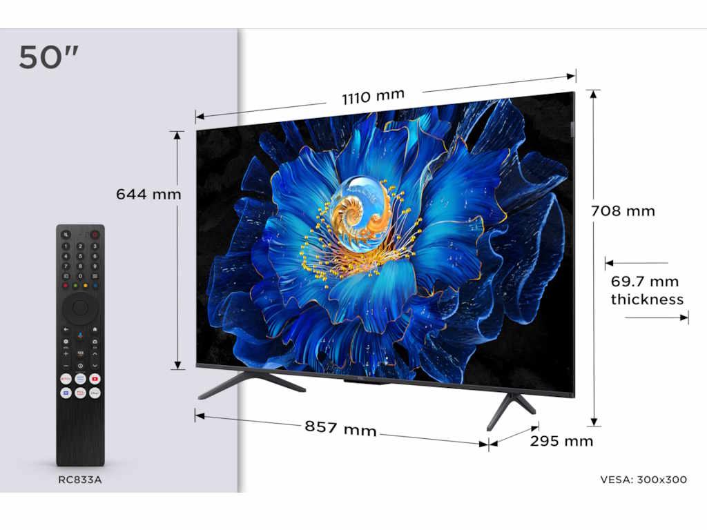 TCL 50″C6KS 4K QD-Mini LED TV60Hz Google TV; Game Master;Dolby Atmos; Onkyo 2.1; HDR Premium;