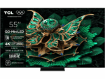 TCL 55"C7K 4K QD-Mini LED TV; 144Hz Google TV; Crystglow HVA Panel; Game Master; Audio Bang & Olufsen; HDR Premium; HDR10+ HDR10 HLG; Netflix Youtube Amazon Prime Apple TV; Chromecast & T-cast; HDMI: 4x 2.1; USB: 1x 3.0;