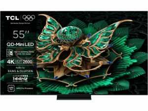 TCL 55"C7K 4K QD-Mini LED TV; 144Hz Google TV; Crystglow HVA Panel; Game Master; Audio Bang & Olufsen; HDR Premium; HDR10+ HDR10 HLG; Netflix Youtube Amazon Prime Apple TV; Chromecast & T-cast; HDMI: 4x 2.1; USB: 1x 3.0;