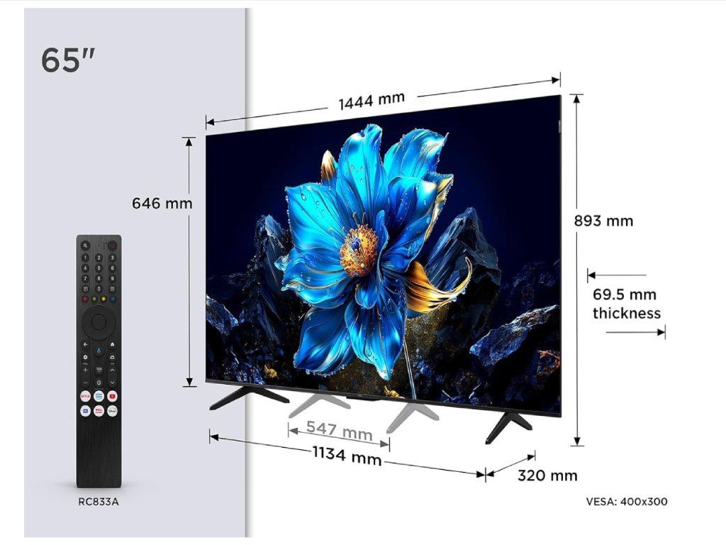 TCL 65″P7K 4K QLED TV 60HzGoogle TV; HDR multi-format;HVA Panel; Game Master; Dolby Atmos;