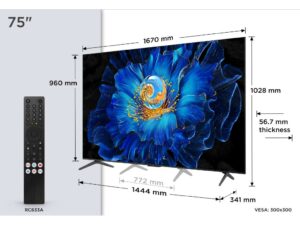 TCL 75"C6KS 4K QD-Mini LED TV; 60Hz Google TV; Game Master; Dolby Atmos; Onkyo 2.1; HDR Premium; AiPQ Processor; Precise Dimming Series; HVA Panel; HDR10 + HDR10 HLG; Netflix Youtube Amazon Prime Apple TV; HDMI 3x 2.1; USB 1x 2.0 + 1x 3.0;