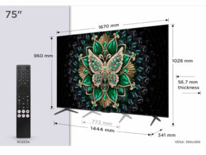 TCL 75"C6K 4K QD-Mini LED TV; 144Hz native display; Precise Dimming Series; Google TV; Game Master; Dolby Atmos; Onkyo 2.1; HDR Premium;  HDR10+ HDR10 HLG; Netflix Youtube Amazon Prime Apple TV; Chromecast & T-cast; HDMI: 4x 2.1; USB: 1x 3.0;