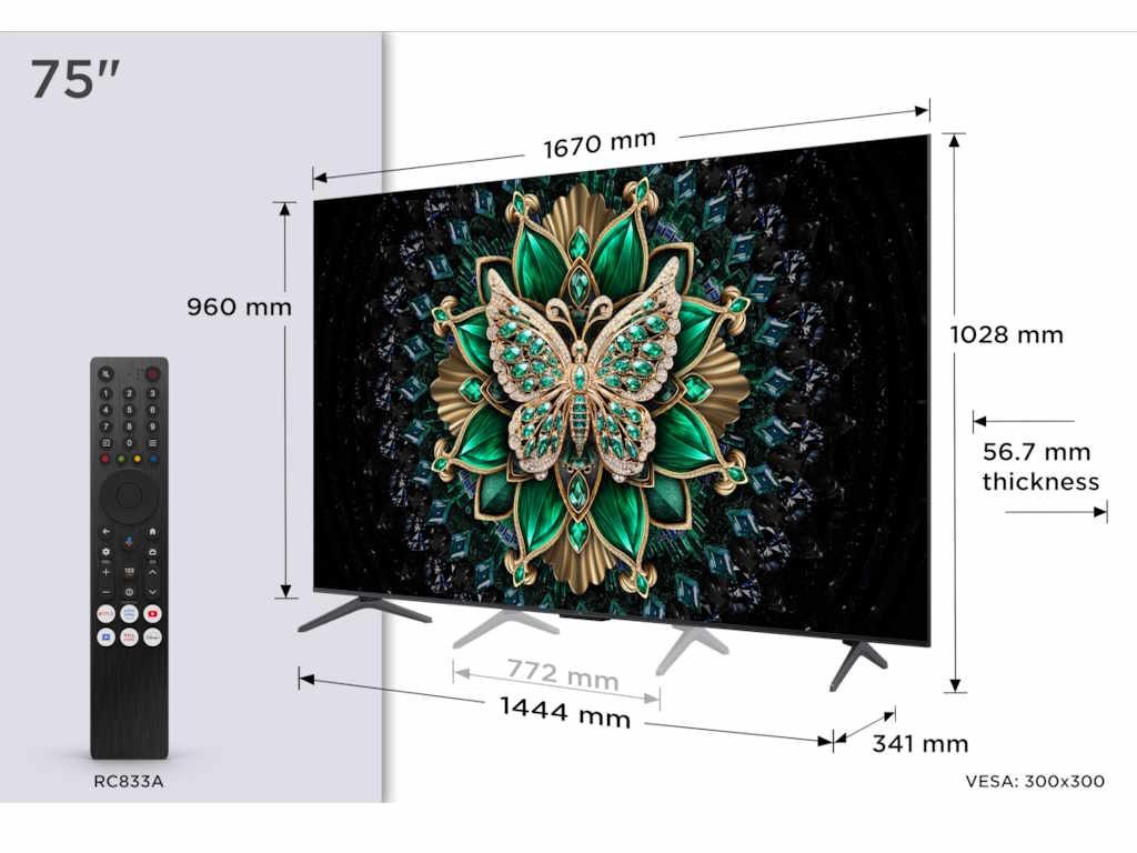 TCL 75″C6K 4K QD-Mini LED TV144Hz Google TV; Game Master;Dolby Atmos; Onkyo 2.1; HDR Premium;