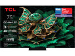 TCL 75"C7K 4K QD-Mini LED TV; 144Hz Google TV; Crystglow HVA Panel; Game Master; Audio Bang & Olufsen; Motion Clarity Pro; HDR Premium; HDR10+ HDR10 HLG; Netflix Youtube Amazon Prime Apple TV; Chromecast & T-cast; HDMI: 4x 2.1; USB: 1x 3.0;