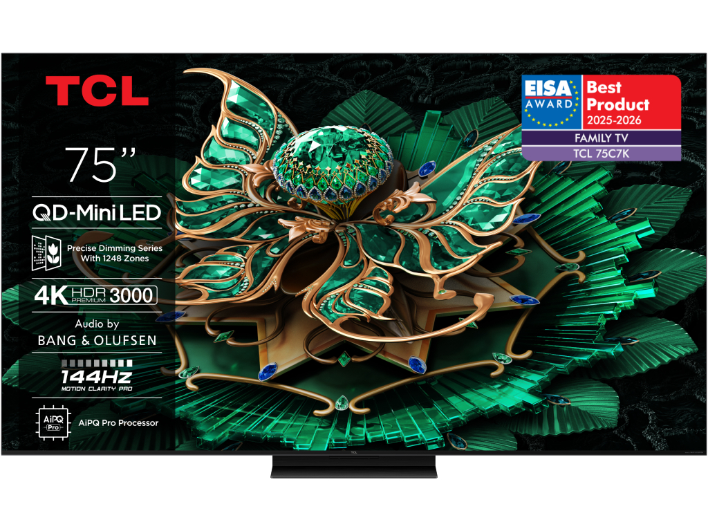TCL 75″C7K 4K QD-Mini LED TV144Hz Google TV; Game Master;Audio BANG & OLUFSEN; HDR Premium;